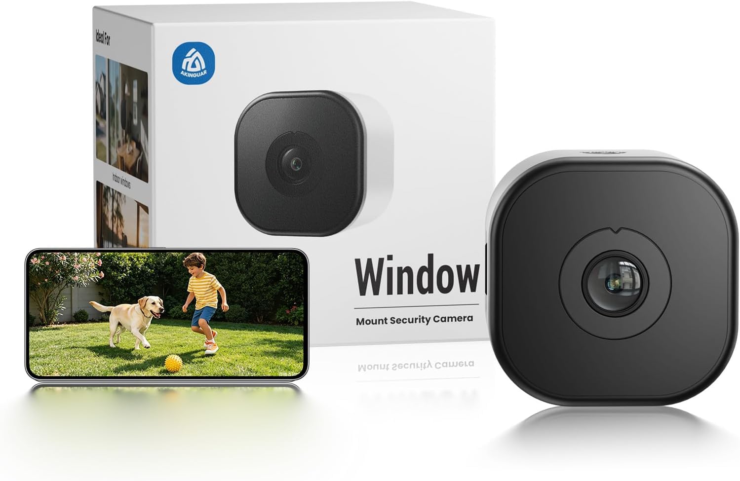 Camera pour Fenêtre 2K 3MP, Anti-Éblouissement, 2,4 & 5GHz Wi-FI | Antireflet, Vision Nocturne Couleur, Détection des Personnes/Véhicule, Enregistrement 24/7 Pour Appartement et Logement