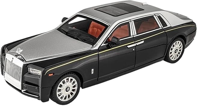 Mini Car Model 1/18 Rolls Royce Phantom Alloy Luxury Car Model Toy Sound and Light Gift Collection Mini Car Black with Silvery