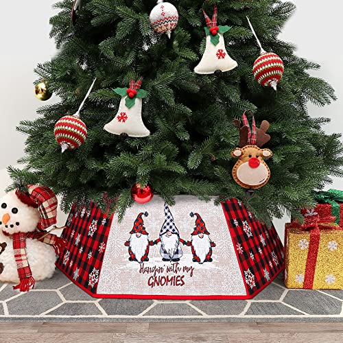 Souarts Christmas Tree Collar 33 Inches Hexagon Christmas Tree Base Ring Gnome Buffalo Plaid Fabric Tree Skirt For Artificial Christmas Trees Decoration #TOP1