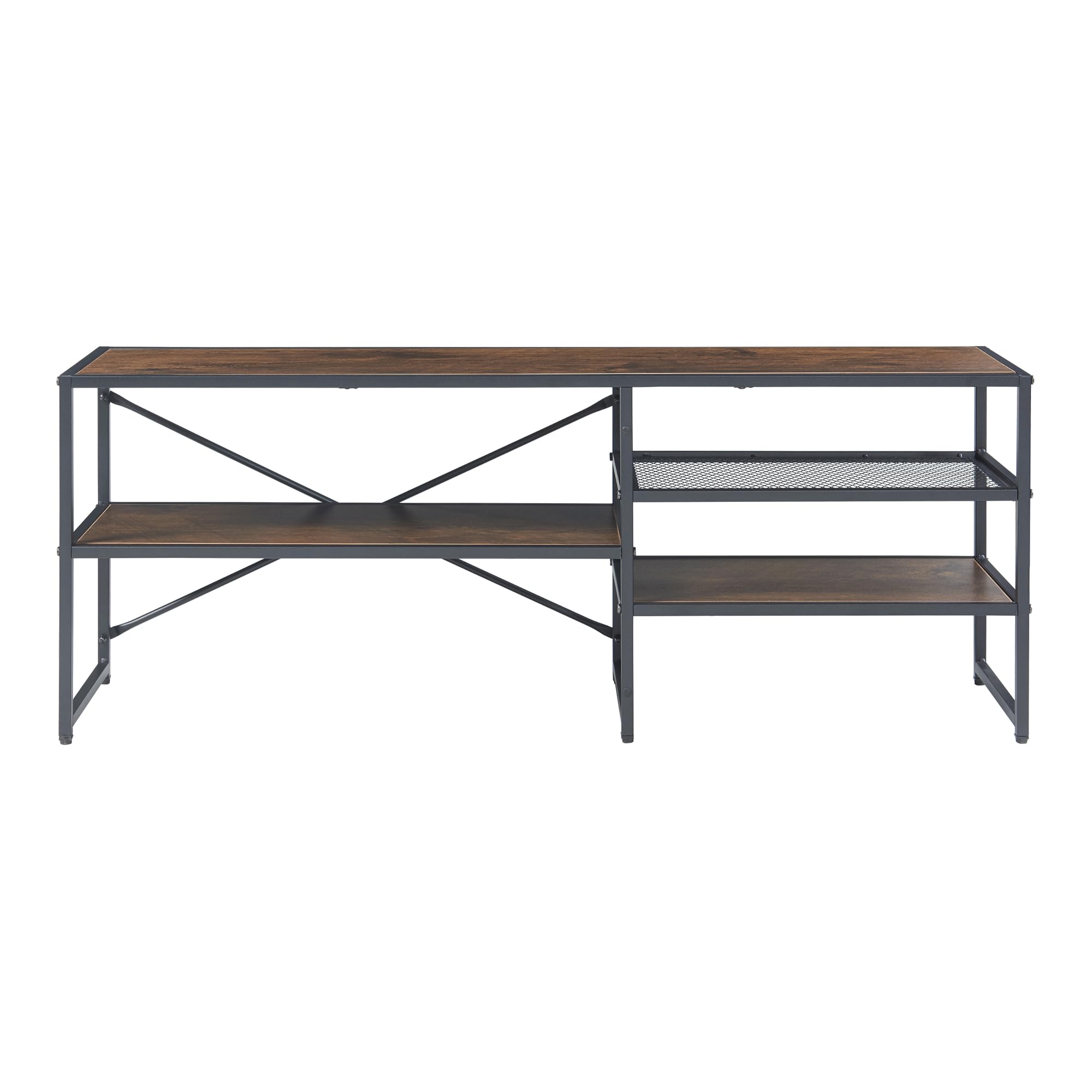 [en.casa] Mobile TV Moderno Aperto Tavolino Porta TV Consolle Bassa con Ripiani Stand TV e Centri Multimediali 120 x 30 x 46 cm Nero/Effetto Noce