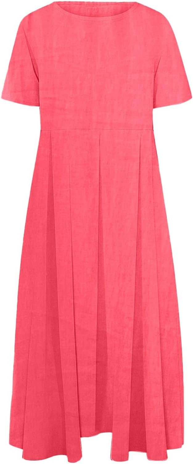 Bengbobar Women's Cotton Dresses Maxi Dress Casual Short Sleeve Chic Beach Sundress Plus Size Boho Summer Dress with Pockets