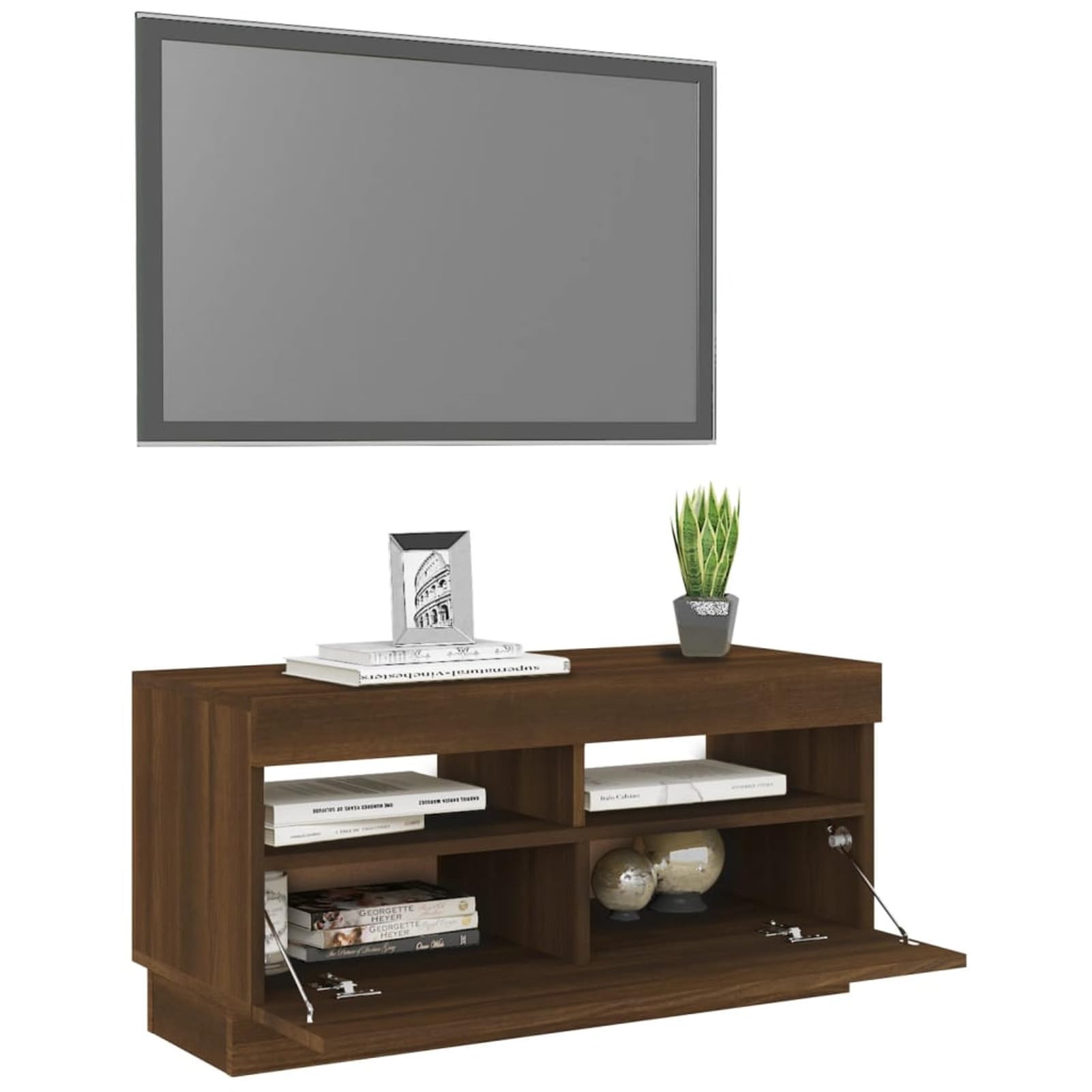Mueble TV,Muebles de salón diseño Moderno, Mesa de Salón Comedor Televisión,Mueble de TV con Luces LED Color Roble marrón 80x35x40 cm