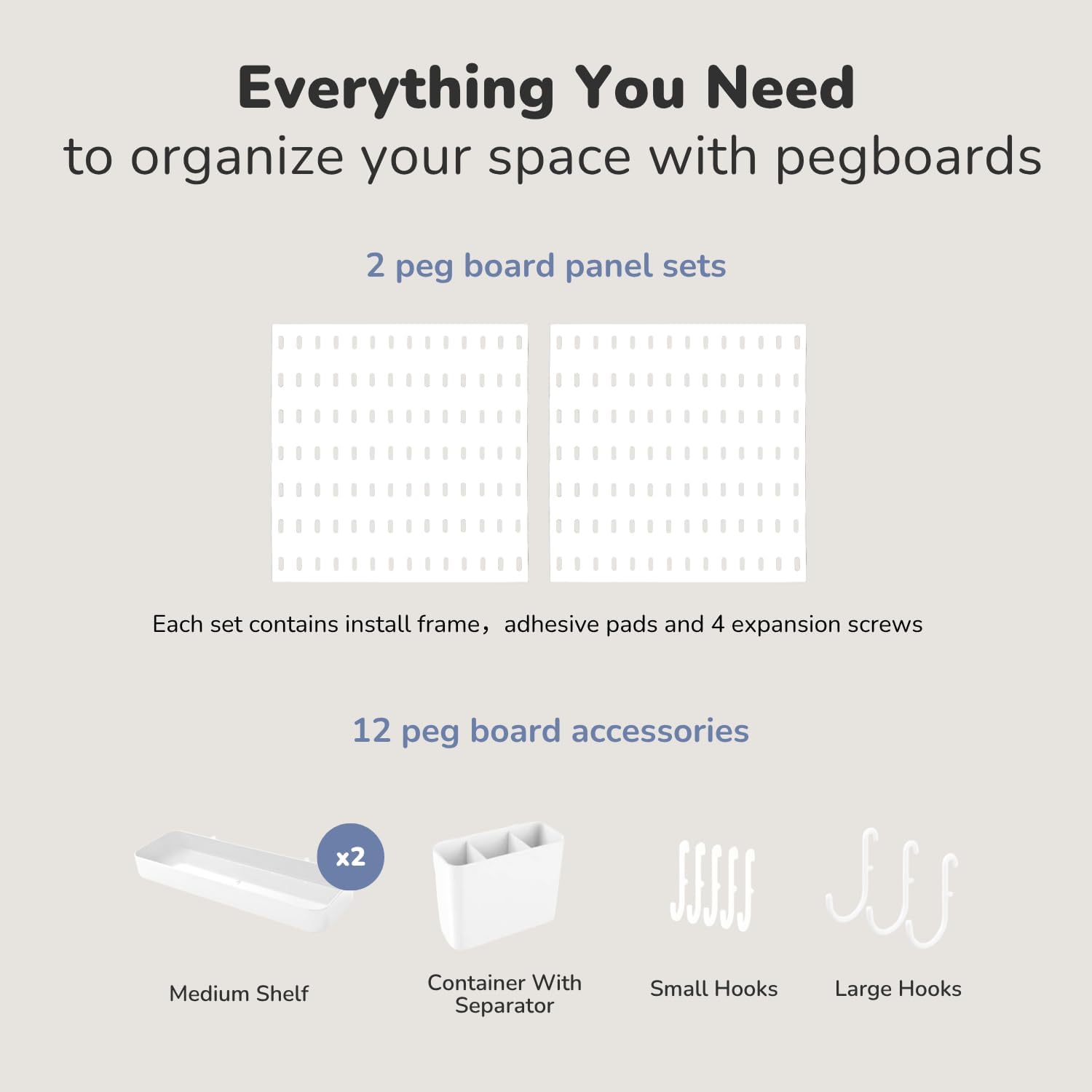 Keepo Peg Board Wall Organizer – Plastic Pegboard Panels, Modular Peg Board Storage System for Home Office, Craft Room, Gaming Setup (White, 22″×11″)