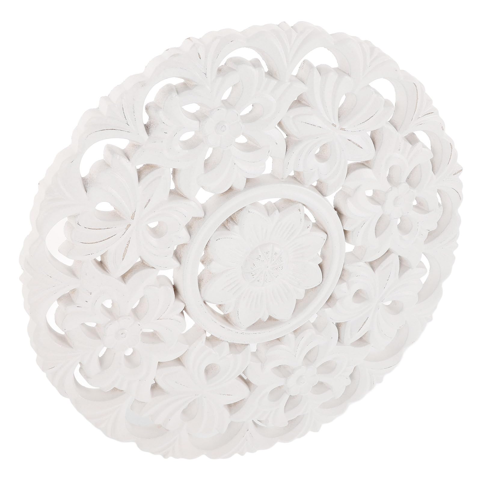 TOYANDONA Decorazione Parete Legno Tonda Intagliata Stile Country Francese Shabby Chic Ornamento Murale in Mdf per Camera da Letto e Soggiorno Artigianale con Superficie Liscia e Tocco
