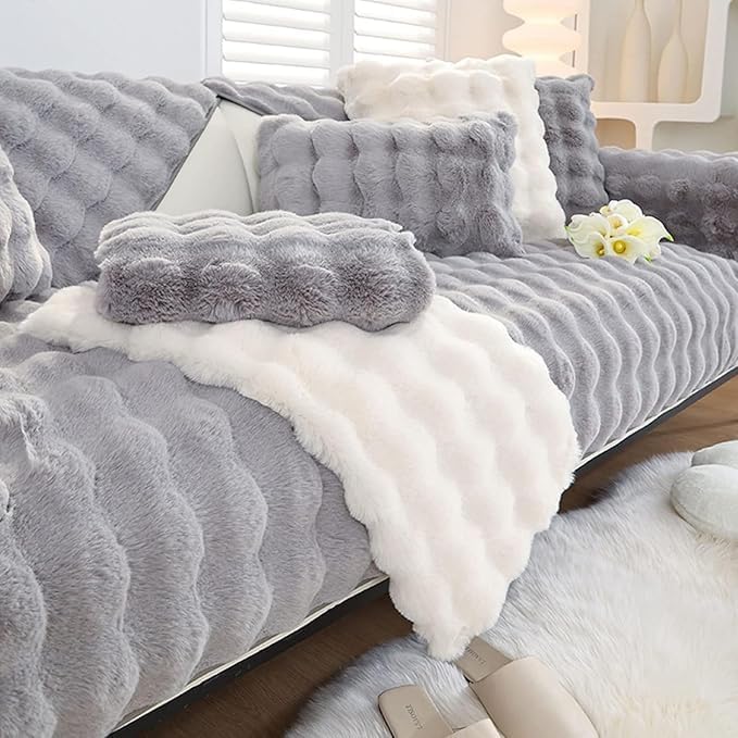 Copridivano Peluche di Coniglio,2025 Nuovo Fodera per Divano Antiscivolo Antimacchia,Copridivano Penisola Destra/Sinistra Universale Reversibile,Indispensabile per Animali Domestici,G05,70×180cm