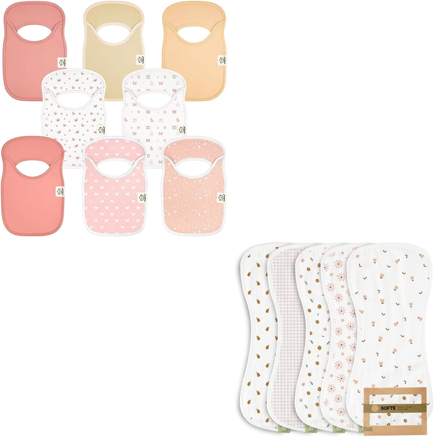 KeaBabies 8-Pack Baby Bibs for Boys, Girls and 5-Pack Muslin Burp Cloths Baby Boy, Girl - Pull-on Bibs for Baby Girl, Baby Boy, Cotton Burp Cloth