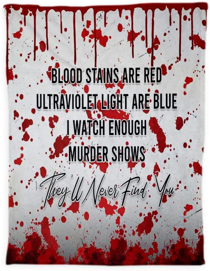 Tiche True Crime Scream Blanket, Unique Gifts for Crime Scene Lovers, Red Mink/Sherpa Throw Blanket, 61x51 inches, Modern Letter Print, Heavy Weight, Unisex Adult Winter Camping Blanket