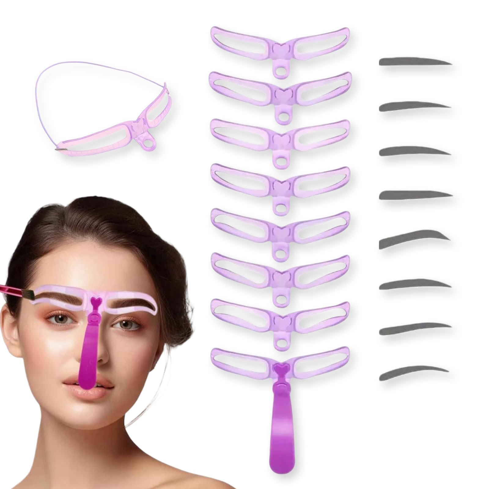 Livzikaroa 8 Pcs Eyebrow Stencils with Handles, Reusable Brow Shaping Templates in 8 Styles, Flexible Eyebrow Shaper Set for Filling and Everyday Make Up