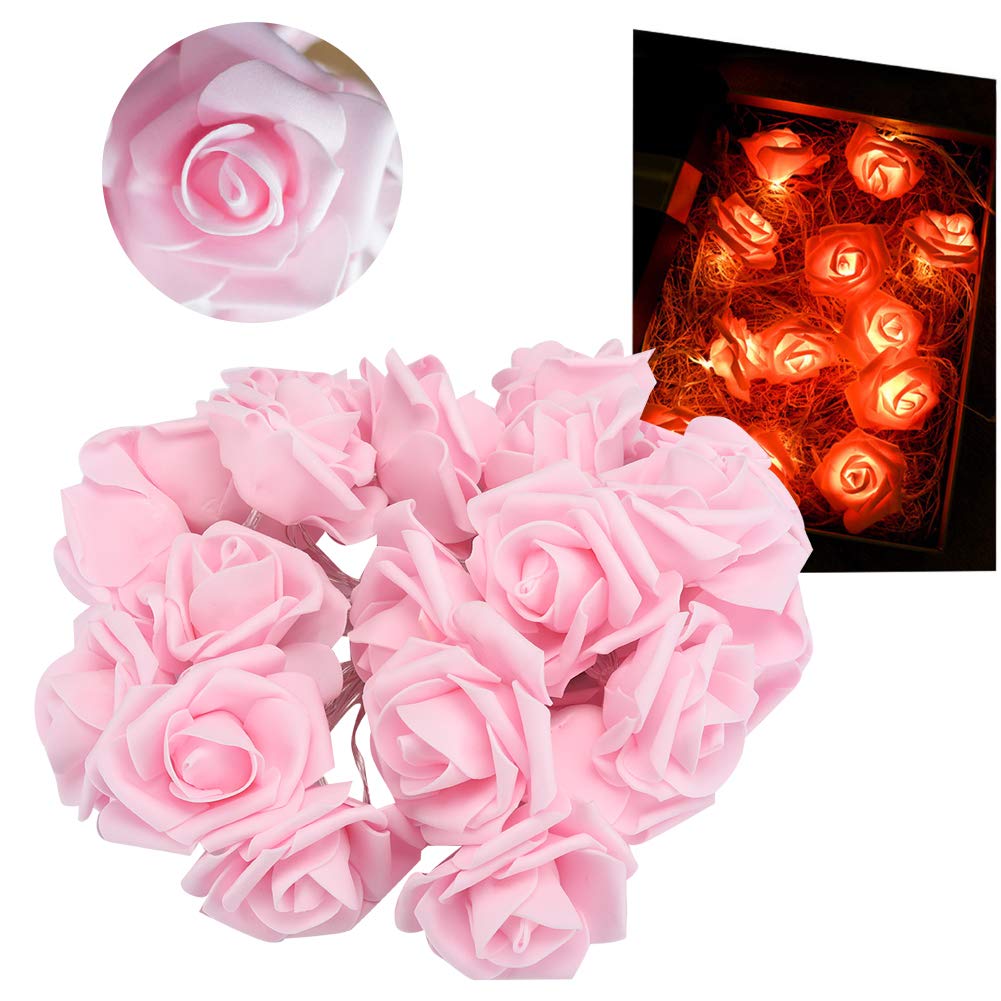 Dioche Rose Lichterkette – 3 M, 20 LED, Künstliche Blumen, USB, Warmweiß, Für Deko & Feiern
