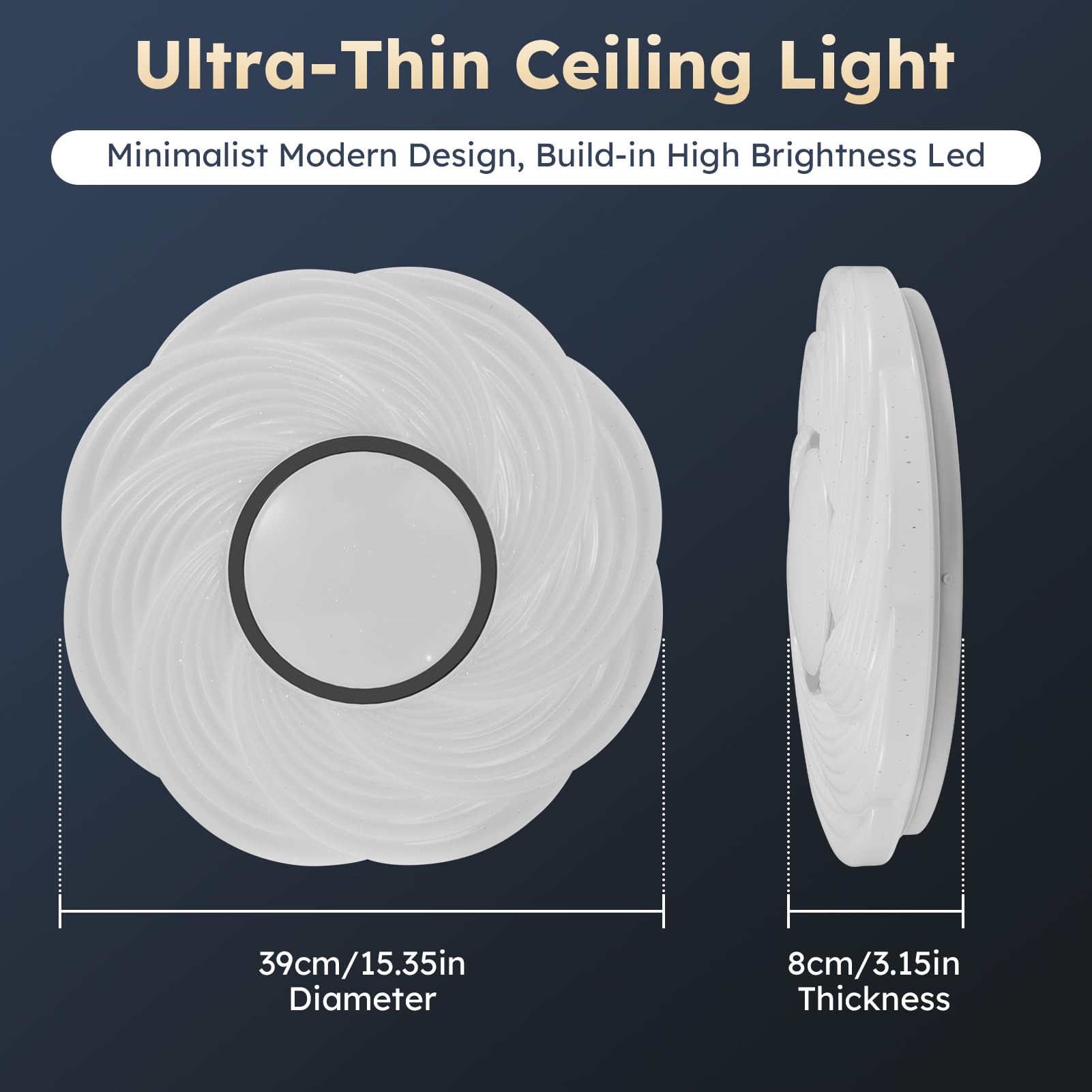papasbox Lámpara de techo LED moderna de 36 W, 39 cm, 6500 K, luz blanca fría, diseño de cielo estrellado, para dormitorio o salón
