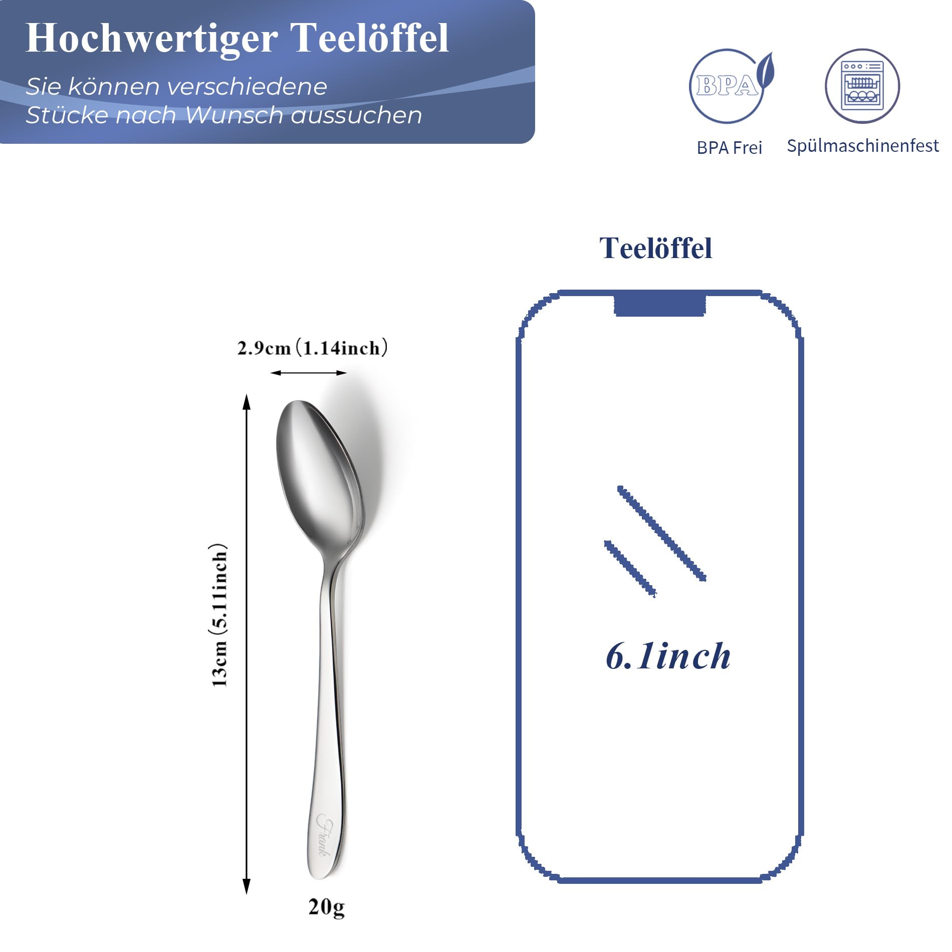 personalisierbarer Kaffeelöffel mit Gravur, 12 Stück Löffelset,13cm