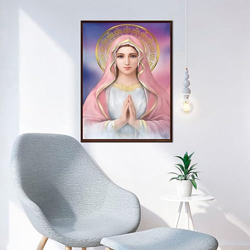 Miniatura 3 de UPABLUNSO Kit de pintura de diamantes para adultos, Virgen María, cristiana, religiosa por números, arte de gemas para decoración de pared del