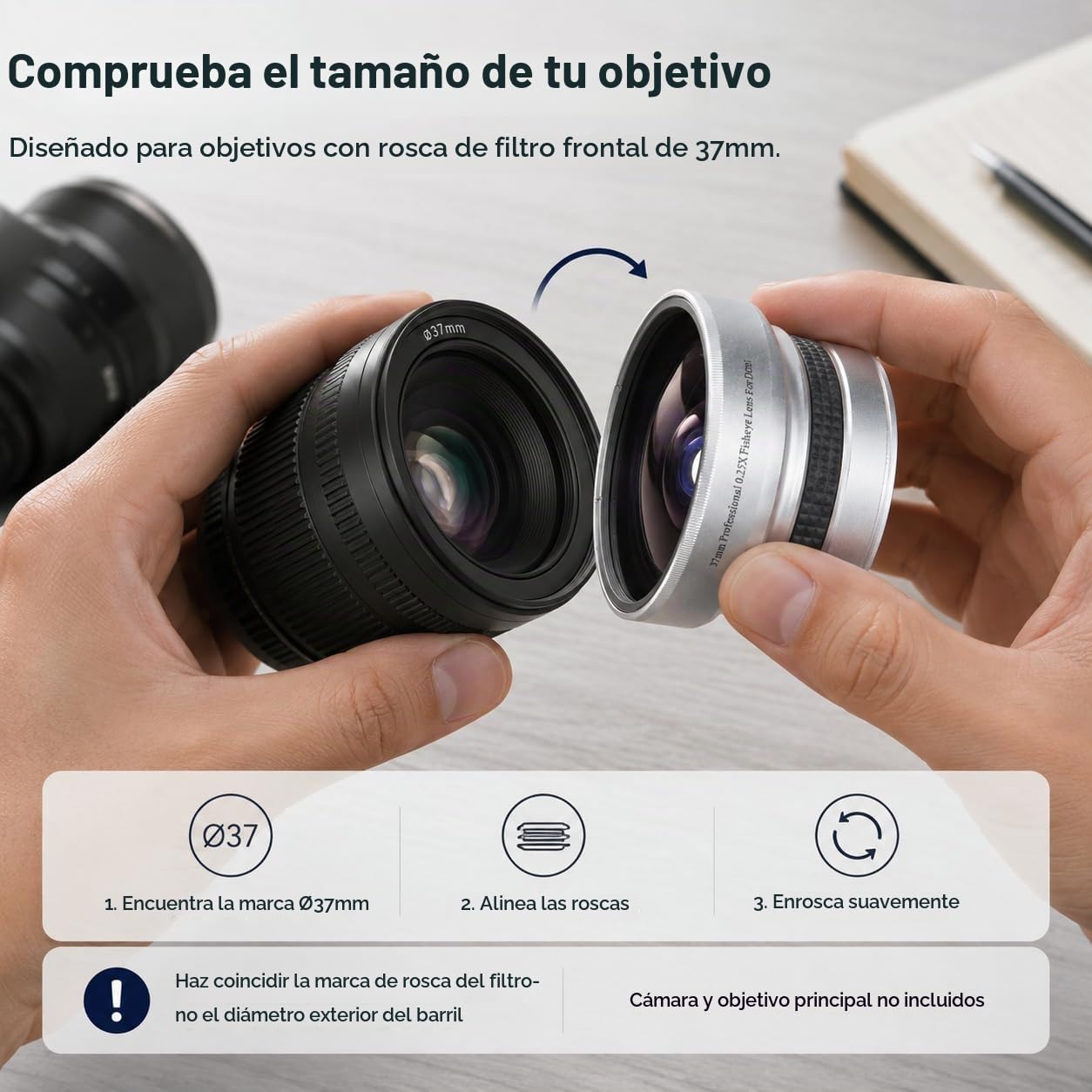 Plata Fuerte aplicabilidad 37mm fisheye 0.25X Super Fisheye Lente Adicional para Lentes de cámara de Calibre 37 mm Lente de fotografía de la cámara, es para Lente de cámara de 37 mm Estándar