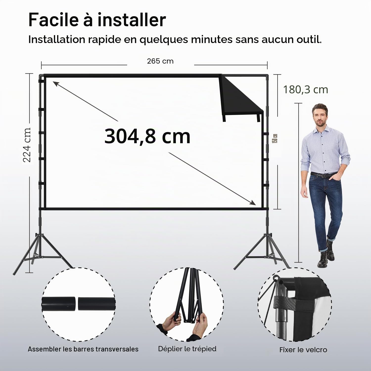 TOWOND Écran de projection avec support, 120", portable, dos noir, extérieur 16:9 4K HD sans plis avec sac de transport
