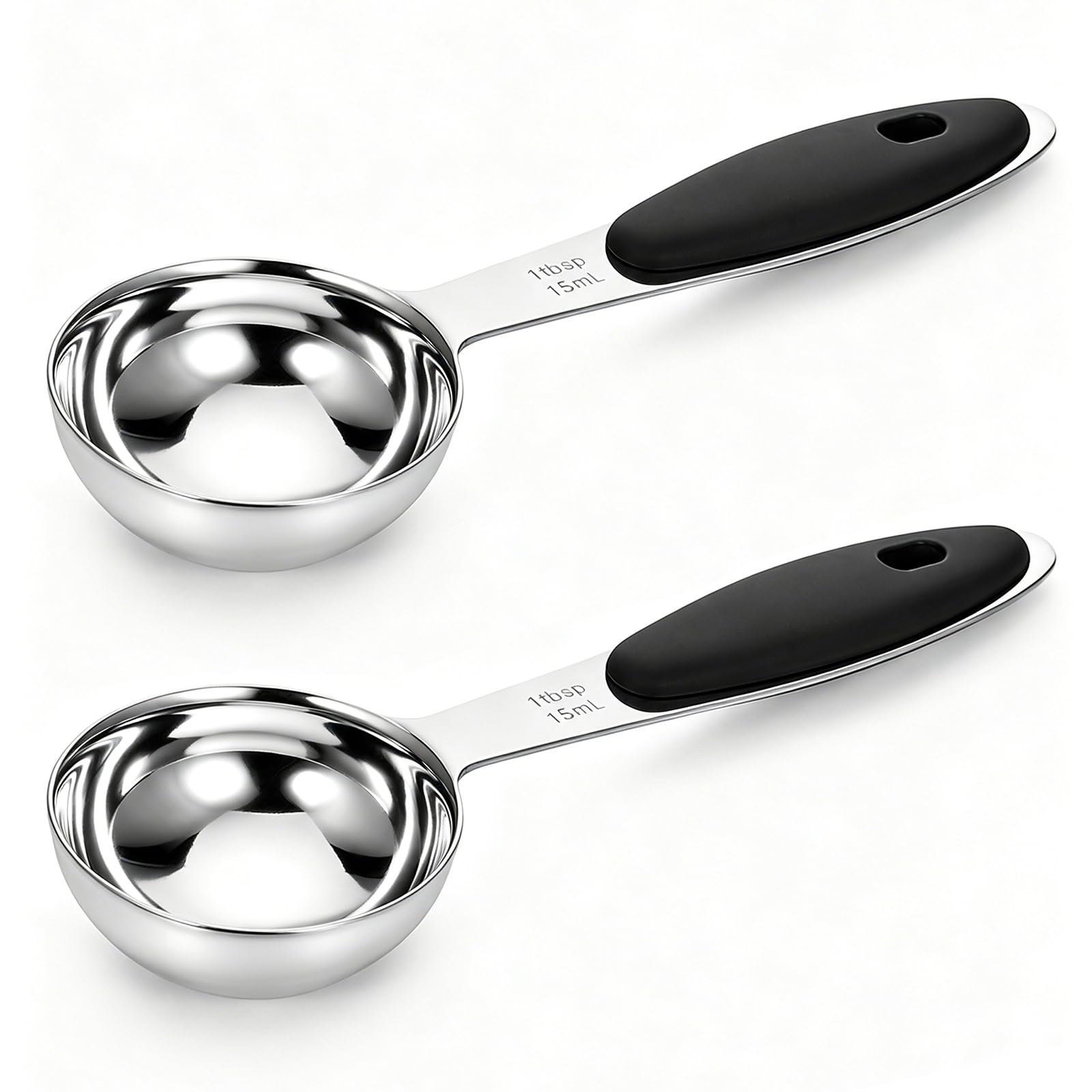 2 Pcs 1 Tbsp (3tsp,15ml, 1/2oz) Tablespoons Measuring Spoon Stainless Steel Big Measuring Spoon Tablespoon Coffee Scoop with Black Silicone Grip for Coffee Pet Food Grains