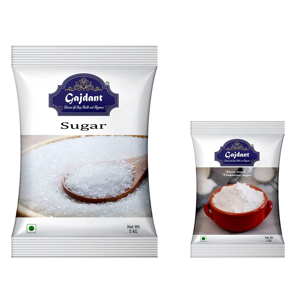 Gajdant Sugar, Ideal for Sweetening Beverages, Baking Recipes, and Cooking Delights - 5Kg + 1Kg Boora (Free)