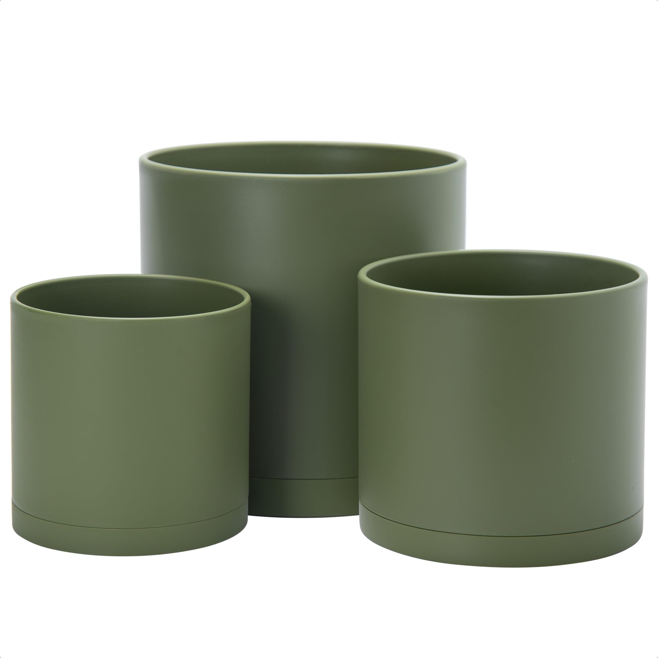 D'vine Dev 3-Pack Plastic Pots & Saucers, 6.5/8/10 in, Olive, 74-V-I-4