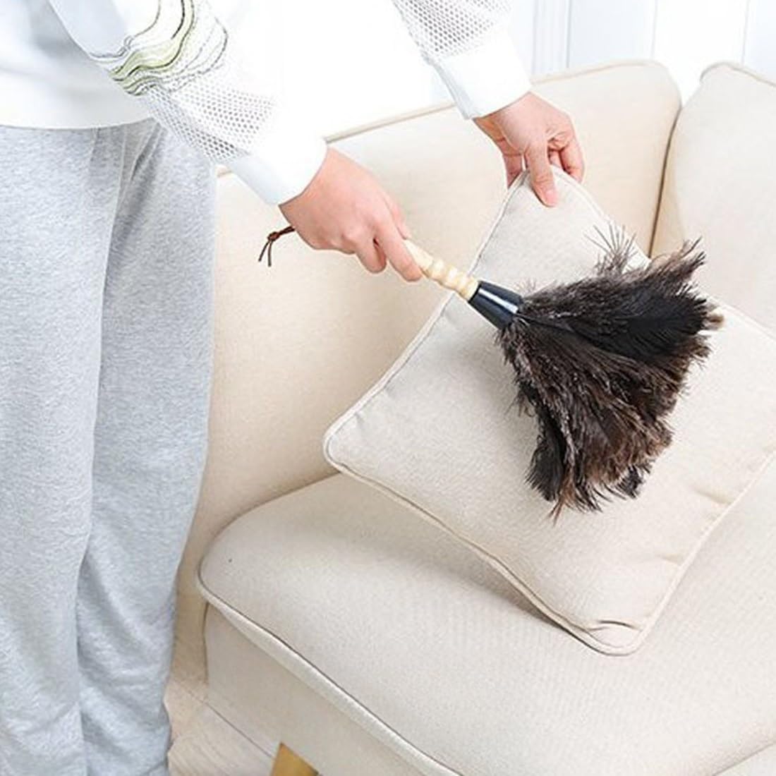 plumero de plumas, Mango de madera, plumas naturales y esponjosas, ideal for la limpieza del hogar, el coche oficina