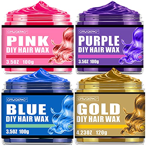 4 Colors Temporary Hair Dye Pink Blue Purple Gold,Hair Color Wax Washable Dye Hair Wax Color Natural Coloring Hair Cream Hair Colorants for Women,Men,Kids Halloween Party Cosplay Hair Wax