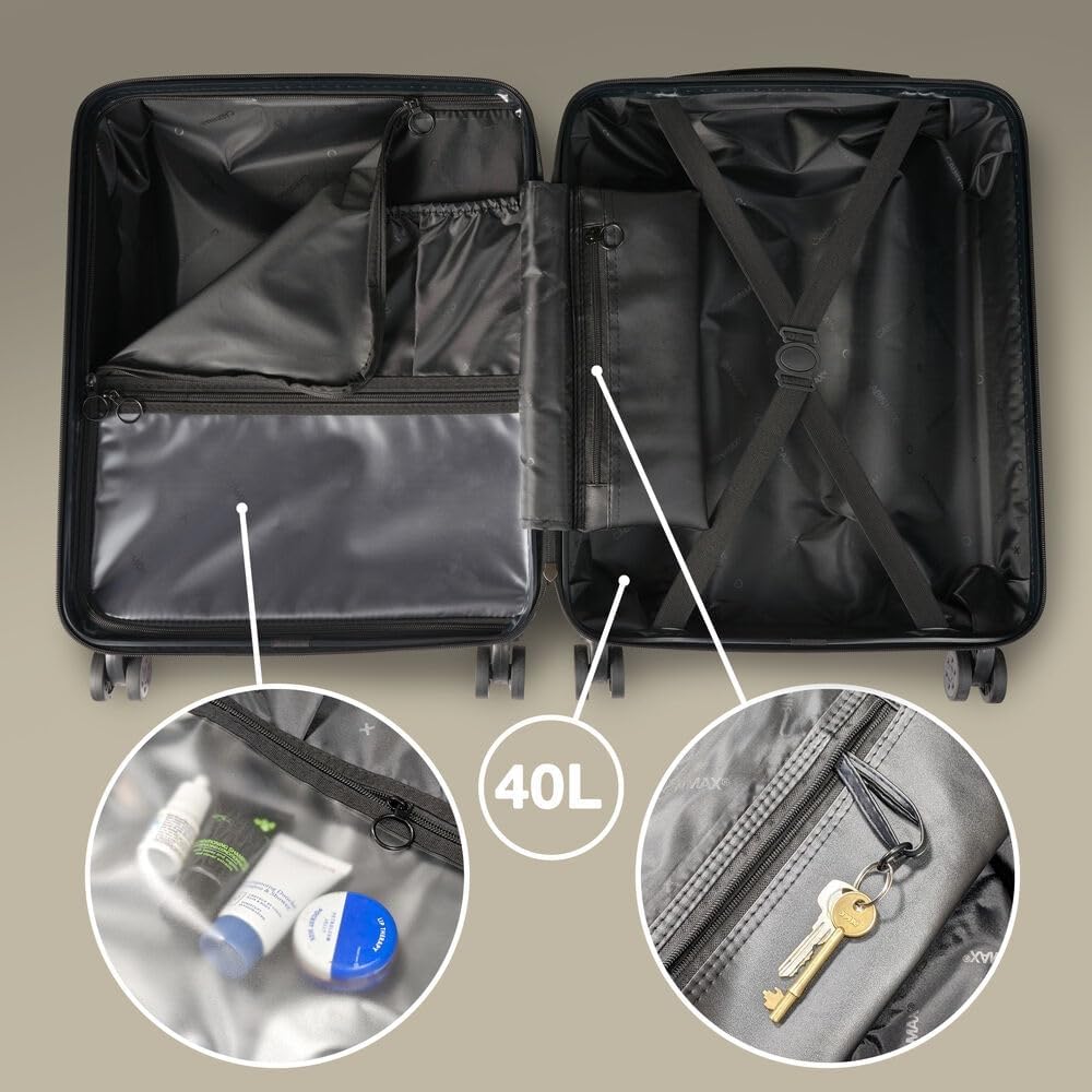 Cabin Max Trolley Bagaglio a Mano 55x40x20, Valigie, Valigia Bagaglio a Mano, Valigia 55x40x20, Leggera, Rigida, con 8 ruote, Serratura a Combinazione, 55 x 40 x 20 cm