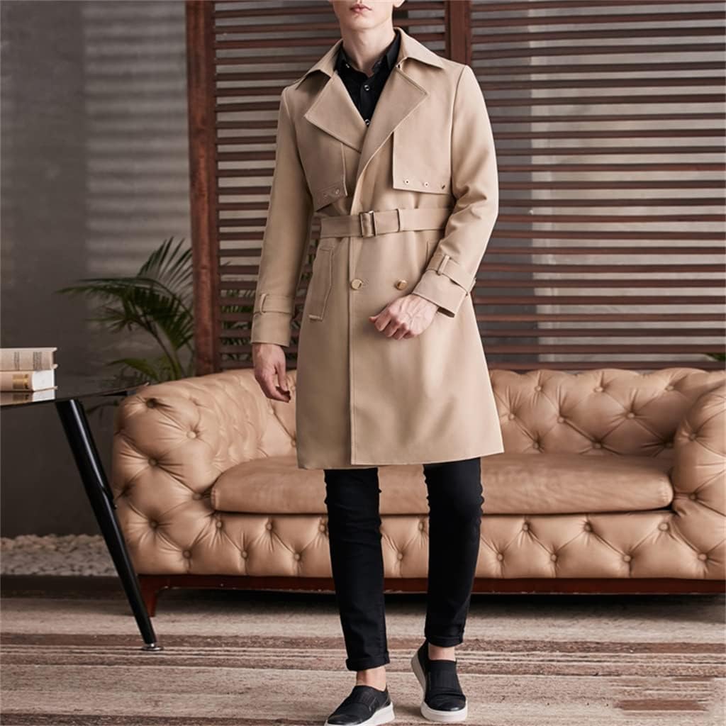 Men's Over-The-Knee Autumn Windbreaker Young Men's Long-Sleeved Double-Breasted Windbreaker Men's Jacket(3X-Large)