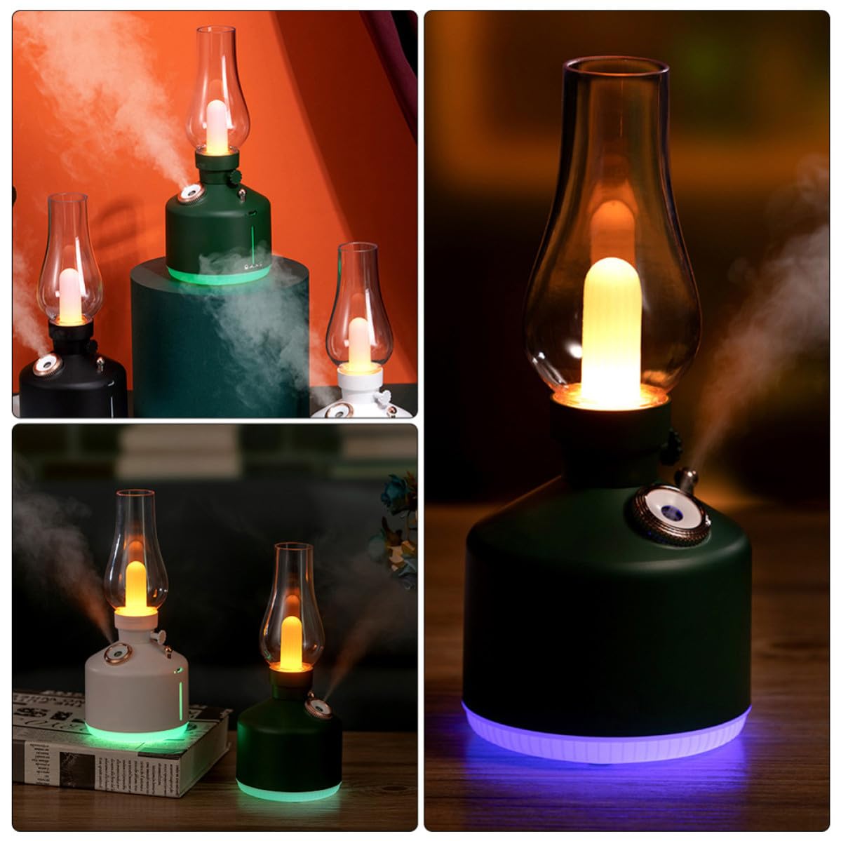 YARNOW Humidificador de Luz Nocturna Multifuncional Verde Capacidad de 280ml y 1200mah para Dormitorio y Oficina Diseño Elegante de Abs