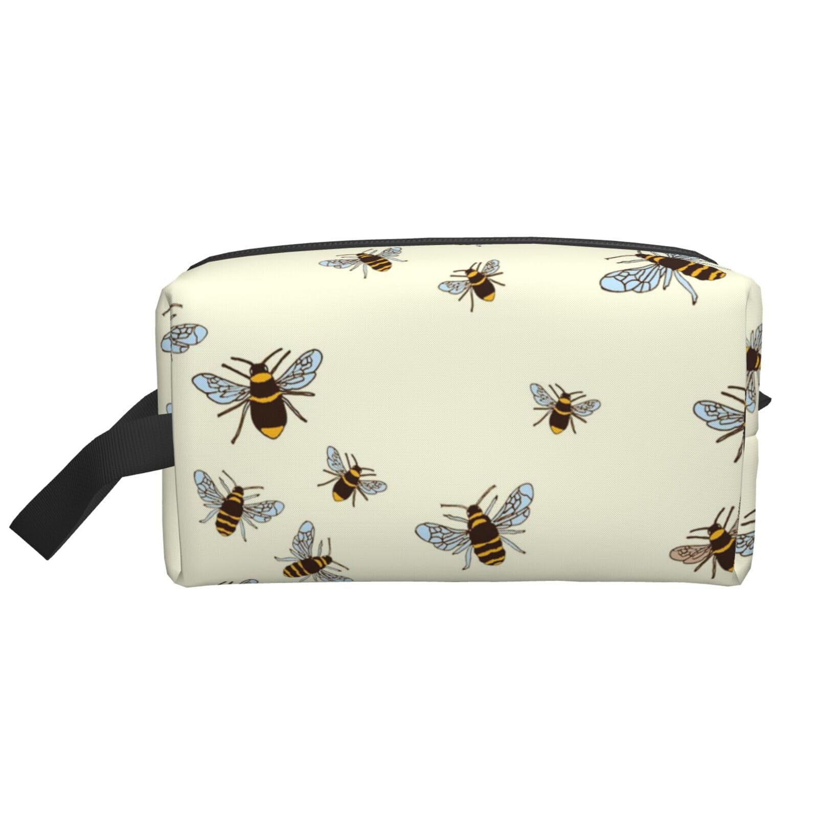 Ercgad Unisex White Bee Print Large Capacity Travel Toiletry Bag Cosmetic Pouch Daily Storage Makeup Case