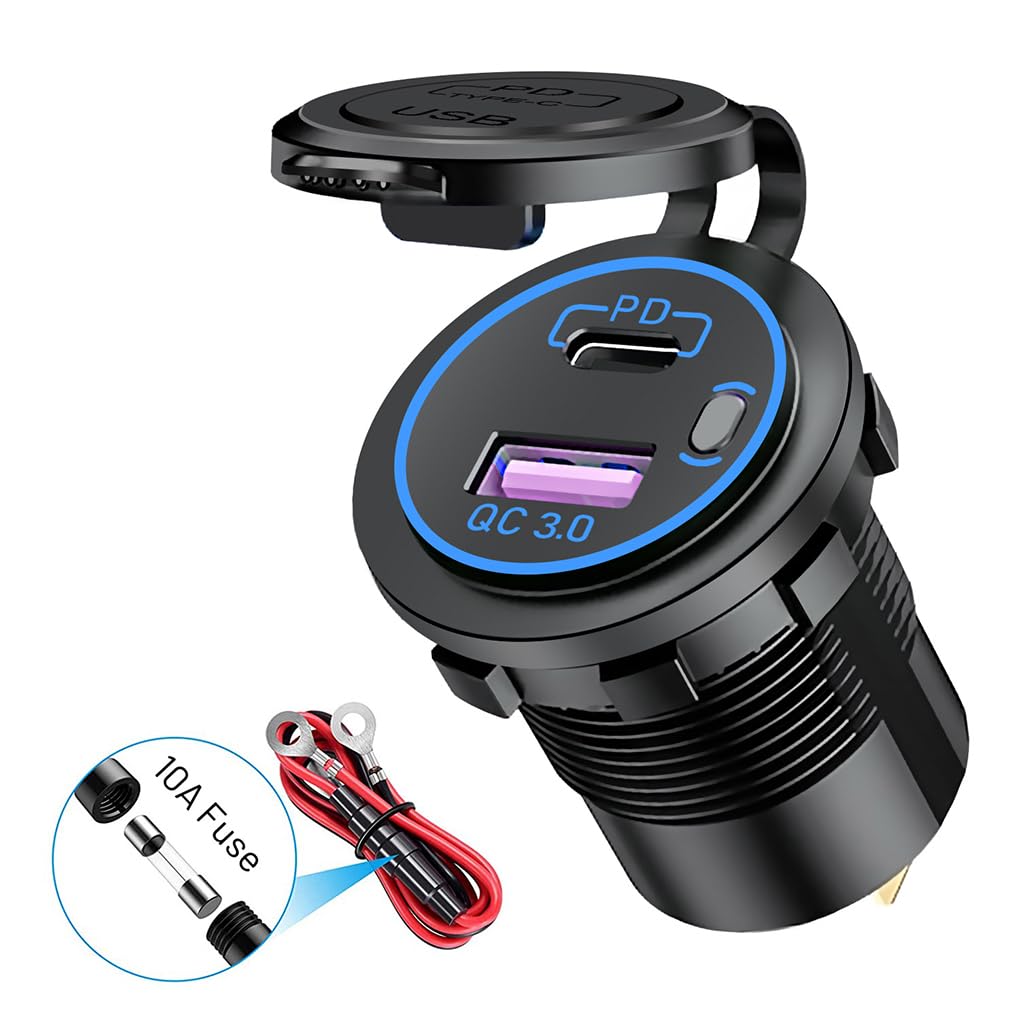 3 zestaw uniwersalnych gniazd zapalniczki motocyklowej adapter ładowania USB motocykl łódź SUV ładowarka ochrona przed przeciążeniem samochodowe niebieskie światło