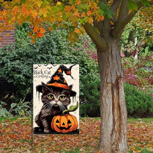 NHBTC Halloween Black Cat Pumpkin Garden Flag 12x18 In Lawn Yard Decor Gift - image 2
