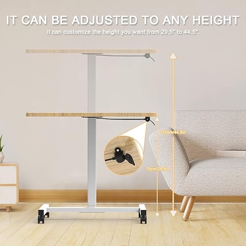 Miniatura 3 de ANQWD Escritorio rodante ajustable de 28 pulgadas de altura con alfombrilla para mouse, escritorio de pie móvil para laptop, carrito rodante, altura