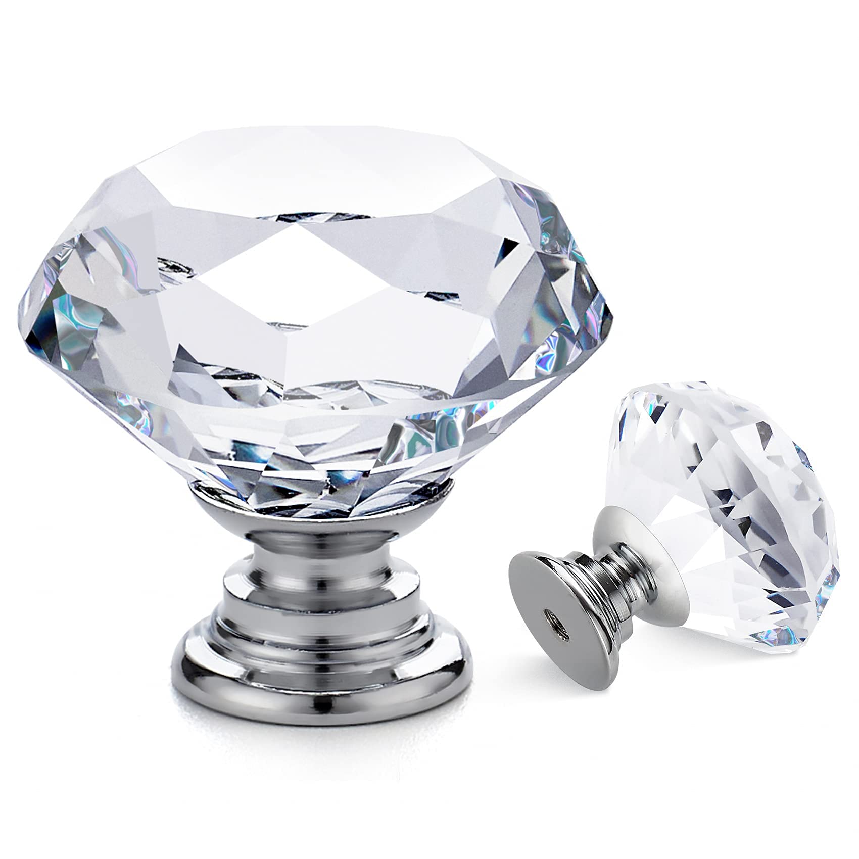 4 Tiradores De Cristal Para Cajones, Estilo Europeo, Con Forma De Diamante Transparentes De Un Solo Orificio Para Armario 85233229