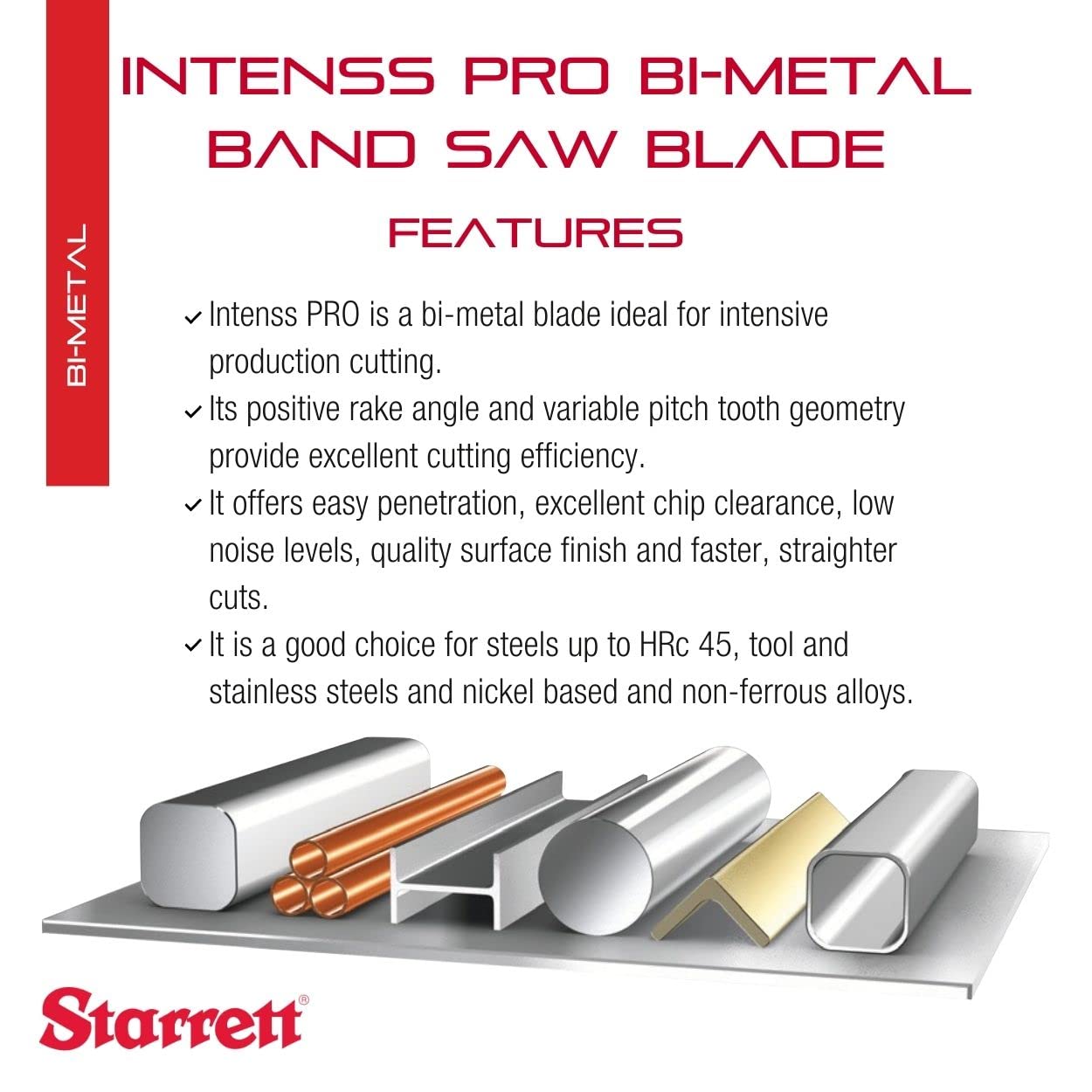Starrett Intenss PRO Bi-Metal Band Saw Blade with M42 HSS Cutting Edge - Ideal for Intensive Production Cutting in Ferrous/Non-Ferrous Metals - 10 Ft. 10-1/2", 1 x .035 x 6-10/P - 99318-10-10-1/2