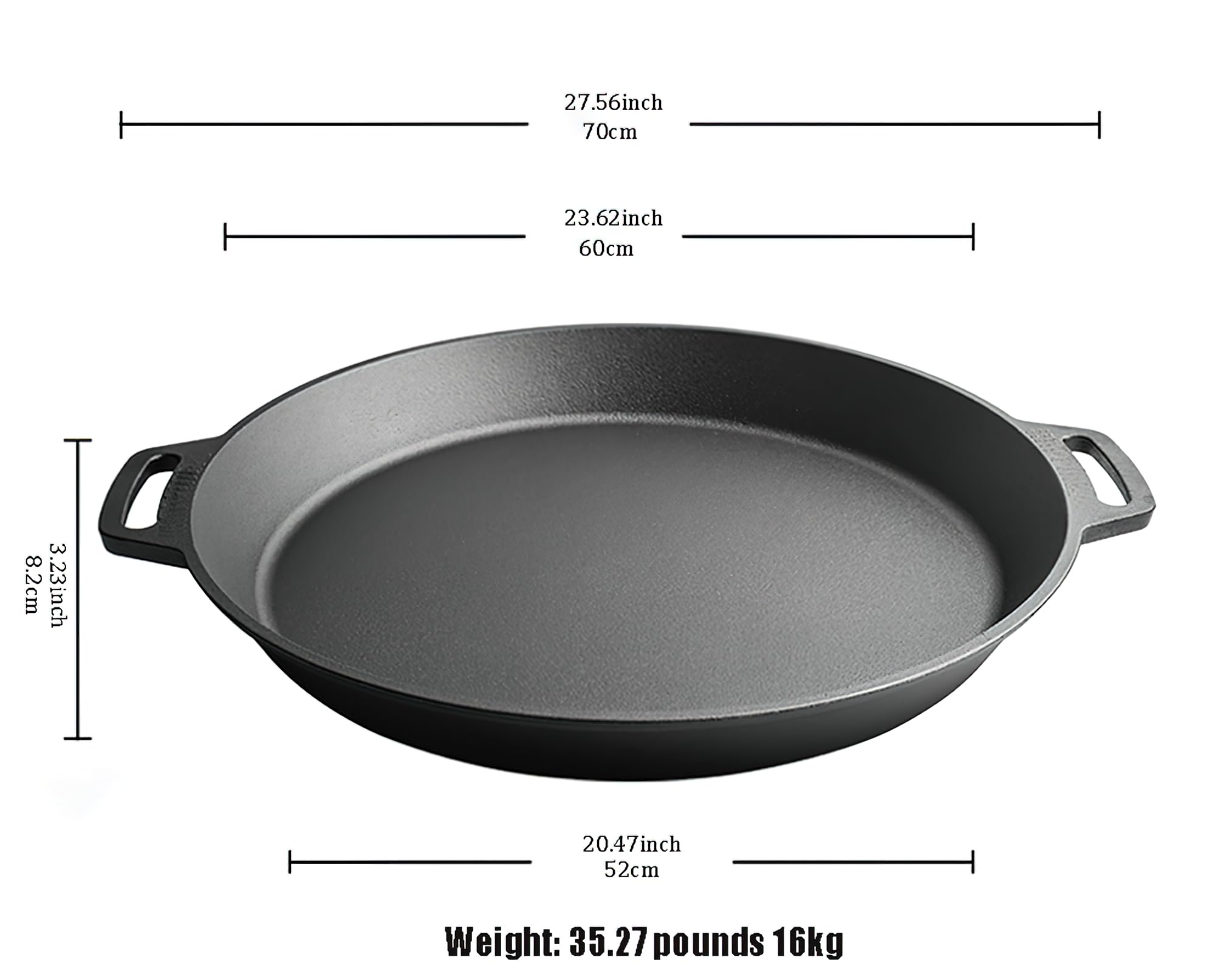 YYMIYU Padella extra large in ghisa pre-stagionata – doppia maniglia di assistenza – da utilizzare in forno, sul fornello, sulla griglia, commerciale o sopra un falò (61 cm)