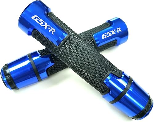 Manija grabada de aluminio azul para motocicleta, 0.866 in, mango de goma de gel, con extremo de barra de 7/8 pulgadas, compatible con Suzuki GSXR