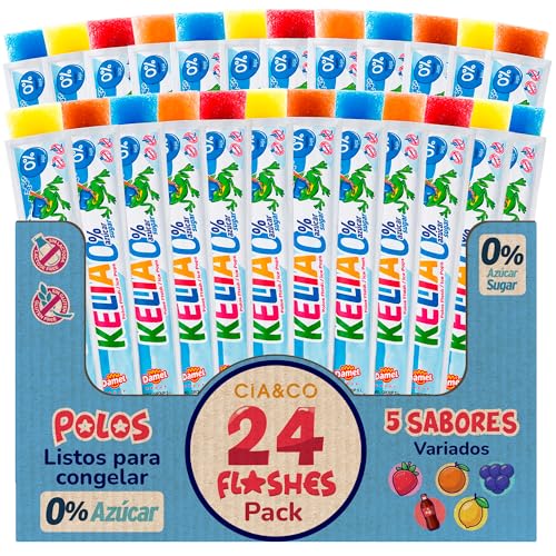 24 Polos para Congelar 0% Azúcar | Flashes de Hielo Sabores Variados para Niños y Adultos | Polos Flash Verano Sin Azúcar | Flash Sin Gluten, Sin Lactosa y Veganos Selección Cia&Co