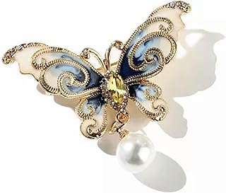 Broches de Mariposa con Diamantes de imitación, Esmalte, Perla e Insectos para Mujer, Color Azul