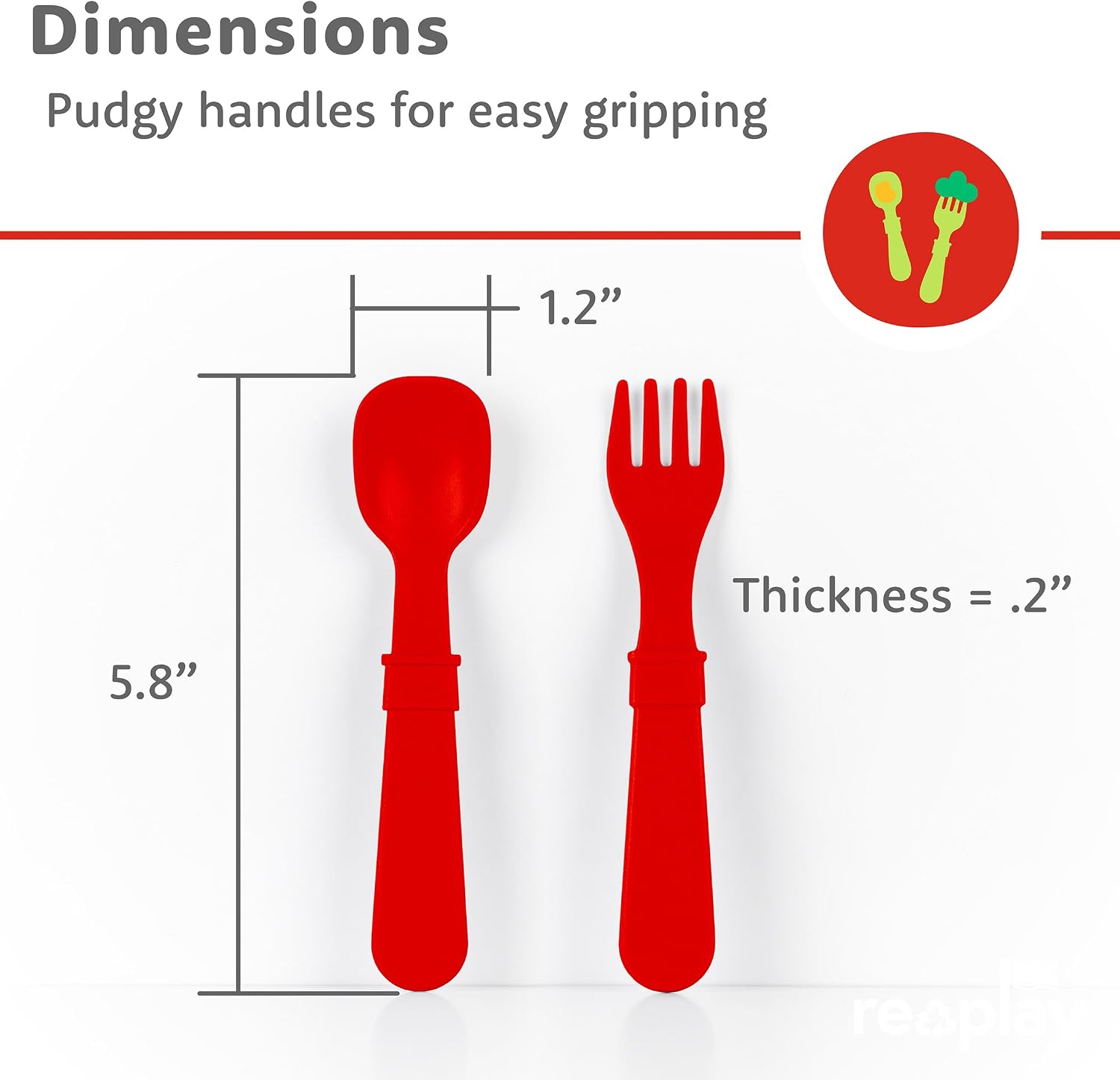 Re-Play Toddler Dinnerware Set - No-Spill Sippy Cup, 7" Divided Plate, Rounded Tip Fork and Deep Scoop Spoon - Dishwasher and Microwave Safe - Made in USA - Red