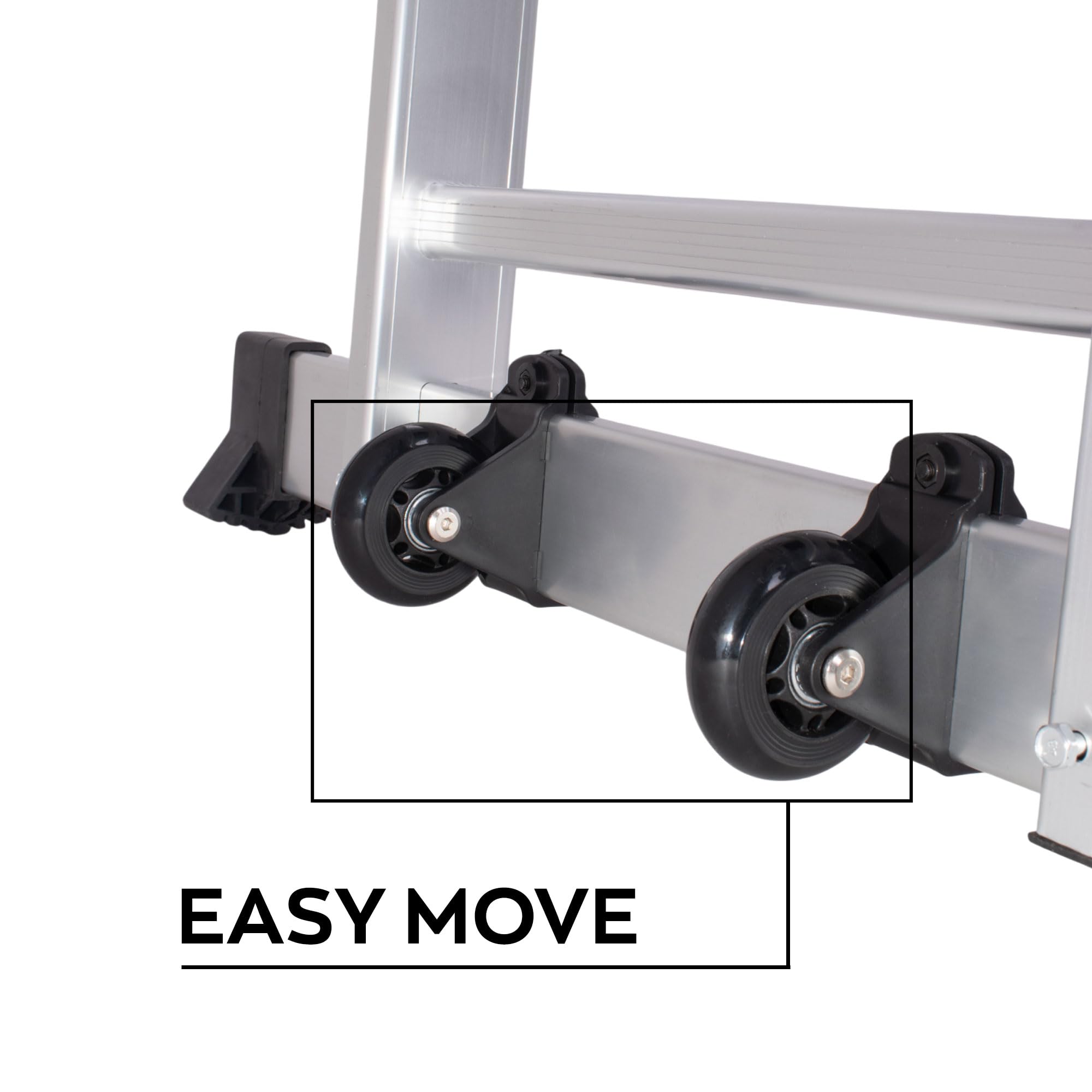 BOUDECH® RIG 100 – Impalcatura Multifunzione Trabattello 3 in 1 H165,5 cm Scala Ponteggio da Lavoro con Ruote in Alluminio Portata max 150 Kg