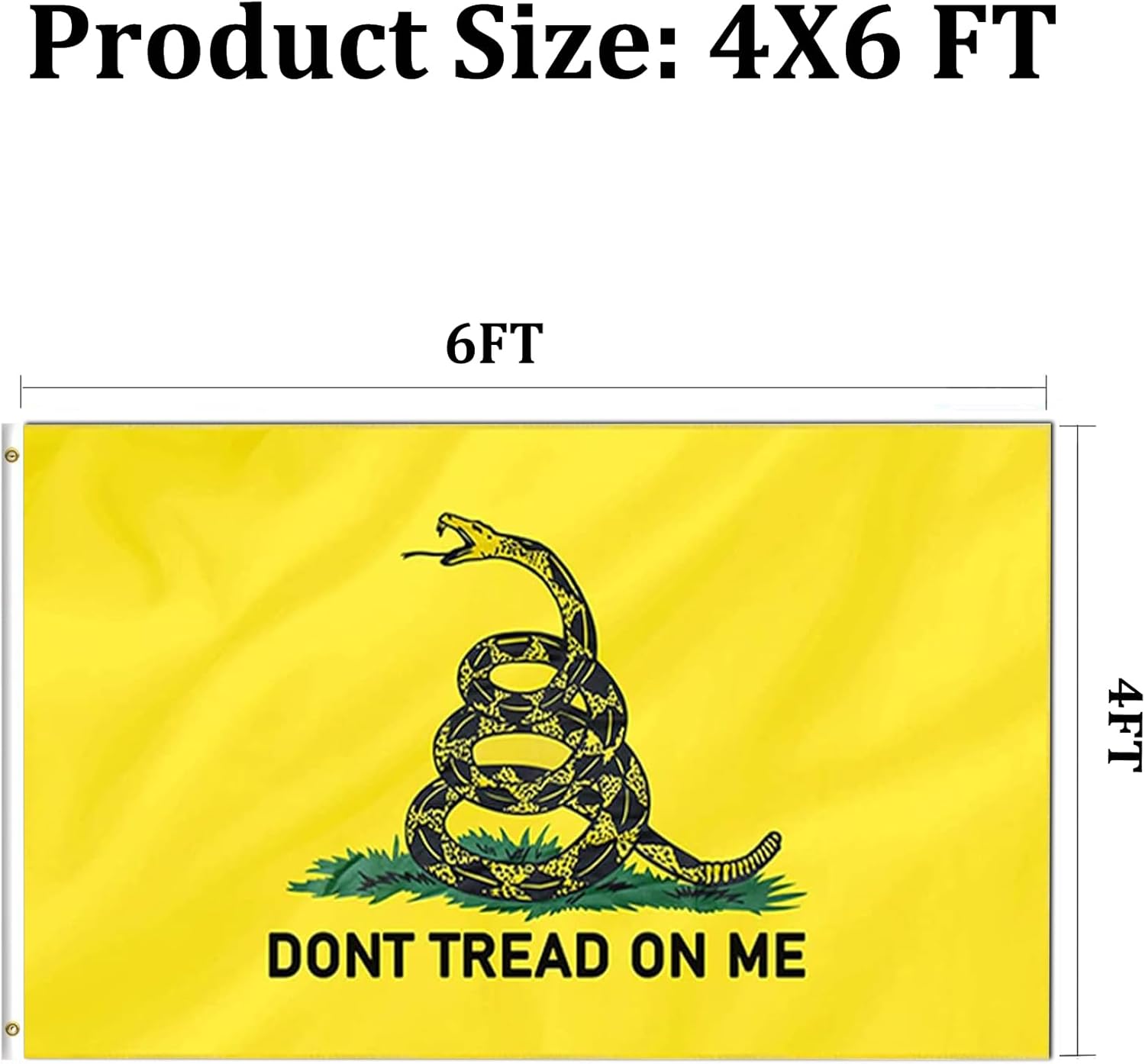 Dont Tread On Me Flag 4x6 Gadsden Flag Double Sided Outdoor Heavy Duty 3 Ply Polyester Material with 2 Metal Grommets, 4 Rows of Stitching Don't Tread On Me Flag Banner