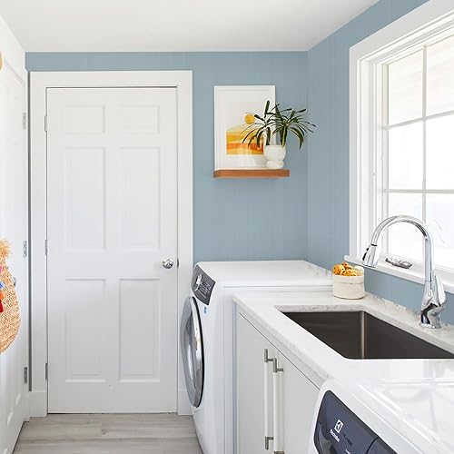 Miniatura 7 de Orainege Papel tapiz para despegar y pegar, color azul claro, papel de contacto texturizado de 15.7 x 118.1 pulgadas, papel de pared autoadhesivo