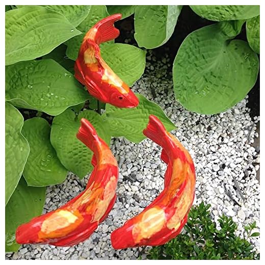 CNPOP 3PCS Koi Fish Decor Garden,Garden Koi Fish Sculptures Ceramic with Stake, Koi Fish Garden Sculptures, Fish Statue Decor, for Outdoor Garden Lawn Pond Patio Decor Ornament (Red)
