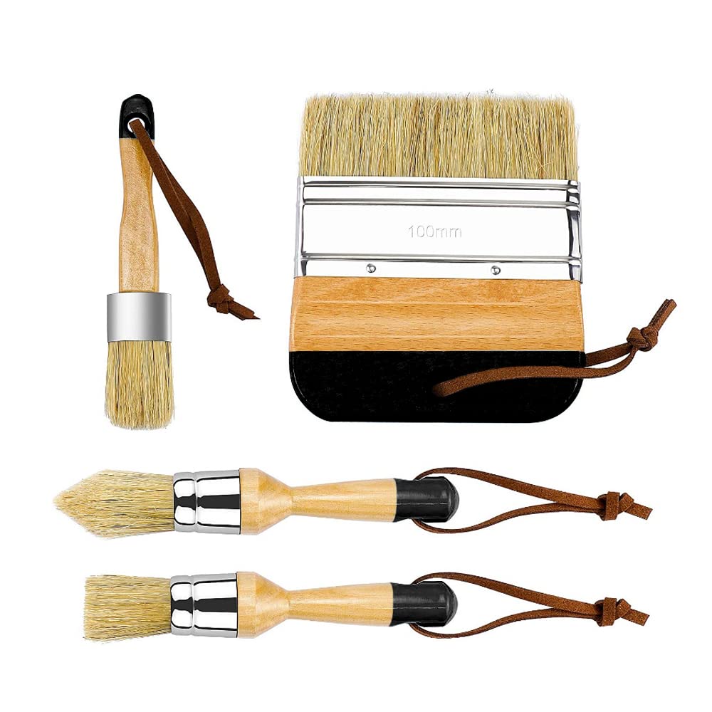 4 pinceles de pintura de tiza, juego de pinceles suaves con mango de madera, tiza y pincel de cera para muebles de madera, decoración del hogar