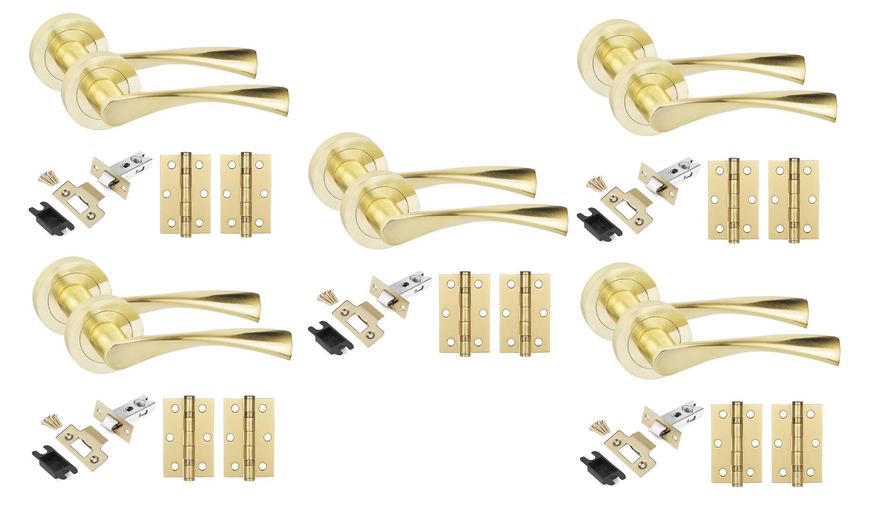 Golden Grace Astrid Satin Brass Door Handles Set 5 Pack
