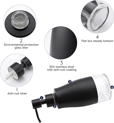 Miniatura 6 de Dispensador de Jabón Negro Gaussra con Reposavasos y Adhesivos, Dispensador de Jabón Líquido Recargable de Acero Inoxidable para Fregadero de