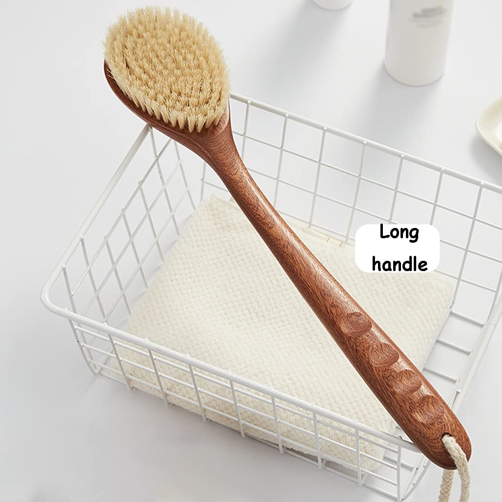 Cepillo para Frotar el Cuerpo Cepillo para Frotar la Parte Posterior Tanto para seco como para húmedo, Cepillo para la Piel con cerdas Naturales, Mango Antideslizante para Ranura para tarje