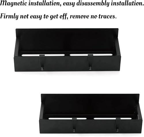 Miniatura 4 de 2 estantes magnéticos para especias con 4 ganchos extraíbles para refrigerador y cocina, estante de metal magnético fuerte, organizador de especias,