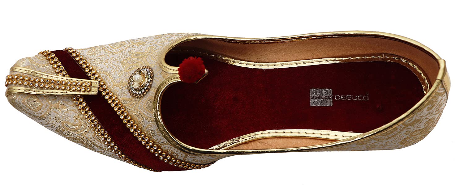 DEEUCO Men's Golden Premium Wedding and Sherwani Jutti, Mojari, 6 (8) 1