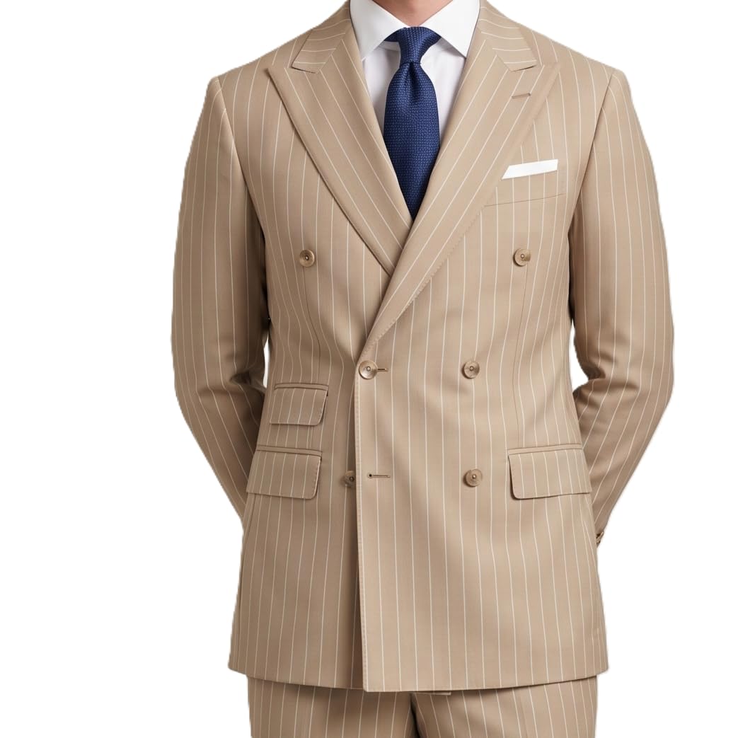 canetti italy Premium Unstitched Beige Striped Suiting Fabric – Ideal for Custom Tailored Suits – 2 Ply Luxury Poly Rayon Fabric – Rich Texture, Sophisticated Finish-picture-25
