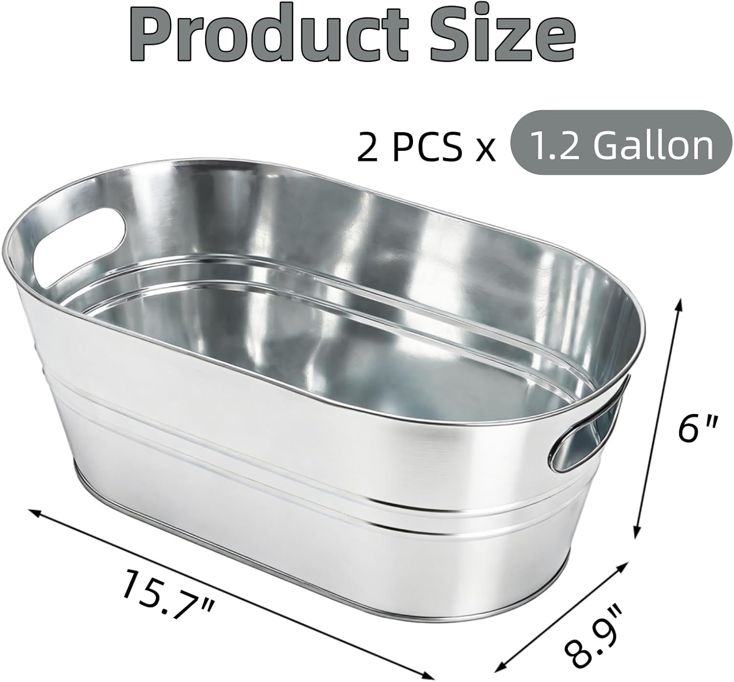 Dicunoy 2 Pack Ice Buckets Galvanized Tub, 1.2 Gallon Beverage Tubs for Parties, Metal Beer Drink Buckets with Handles, Wine Cooler Storage for Champagne Cocktails Bar Supplies