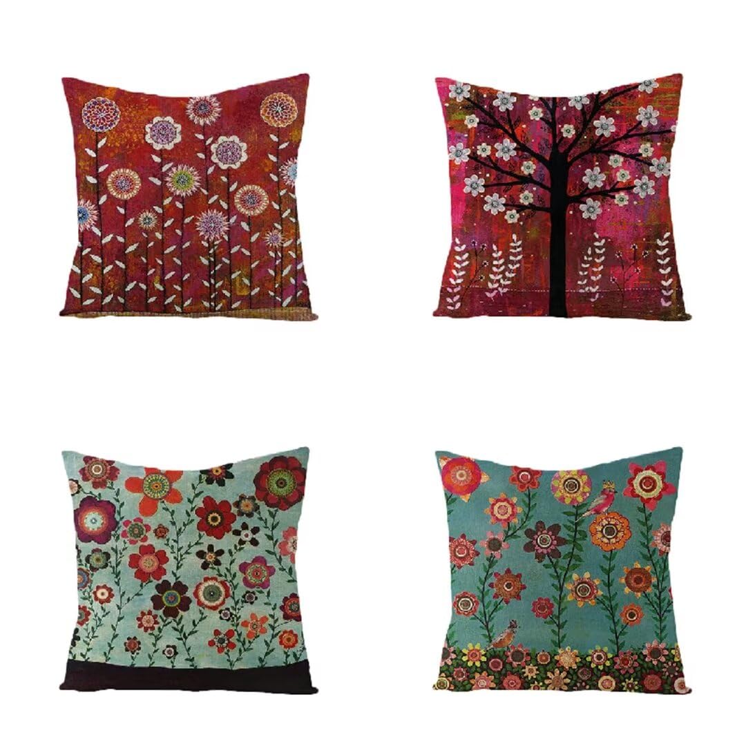 Funda de Almohada 50x50 cm Dibujos Animados Fundas Cojines Sofa Juego de 4 Funda Cojin Super Suave Almohada Cojin, Flor Funda Cojines Cama con Cremallera Oculta para Sala de Estar Sofá Dormitorio R313